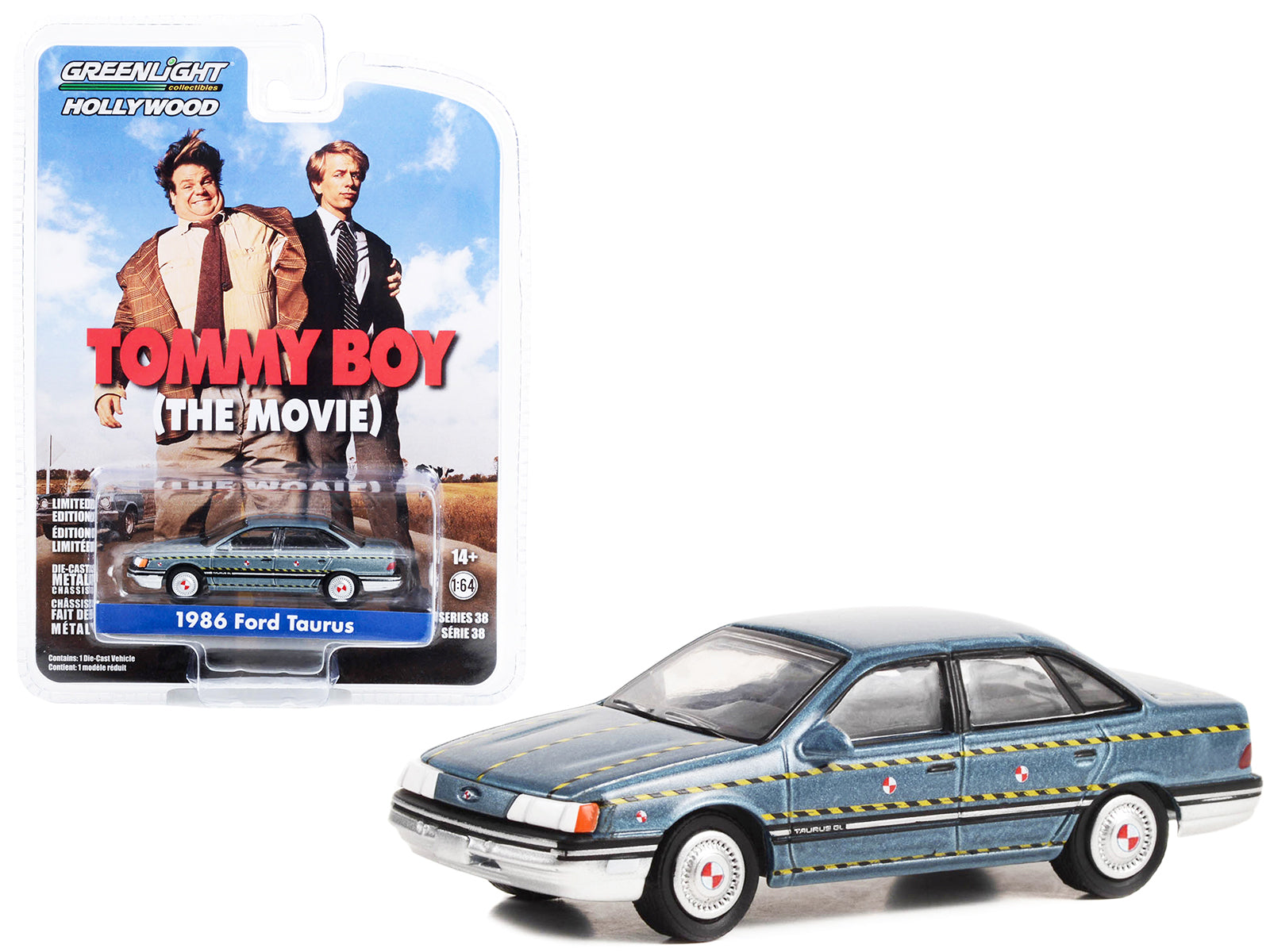 1986 Ford Taurus Blue Metallic "Zalinsky Auto Parts" Crash Test Vehicle "Tommy Boy" (1995) Movie "Hollywood Series" Release 38 1/64 Diecast Model Car by Greenlight-DiecastModeler.com