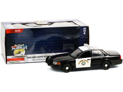 2008 Ford Crown Victoria Police Interceptor Black and White CHP "California Highway Patrol" "Hot Pursuit" Series 1/24 Diecast Model Car by Greenlight