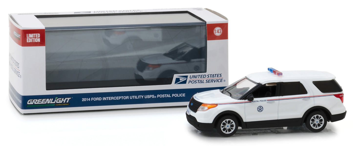 2014 Ford Interceptor Utility Postal Police "United States Postal Service" (USPS) White 1/43 Diecast Model Car by Greenlight-DiecastModeler.com