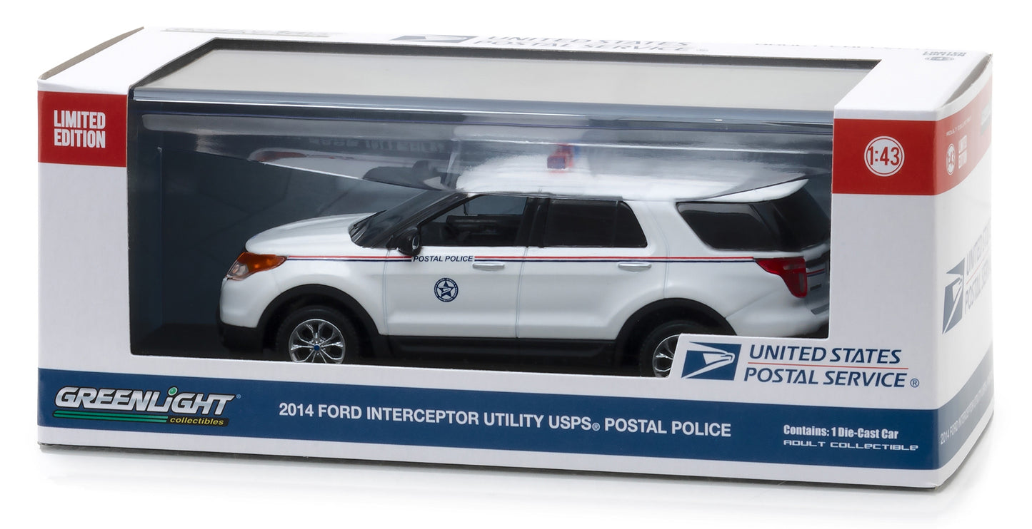 2014 Ford Interceptor Utility Postal Police "United States Postal Service" (USPS) White 1/43 Diecast Model Car by Greenlight-DiecastModeler.com