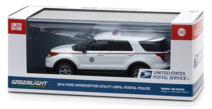 2014 Ford Interceptor Utility Postal Police "United States Postal Service" (USPS) White 1/43 Diecast Model Car by Greenlight-DiecastModeler.com