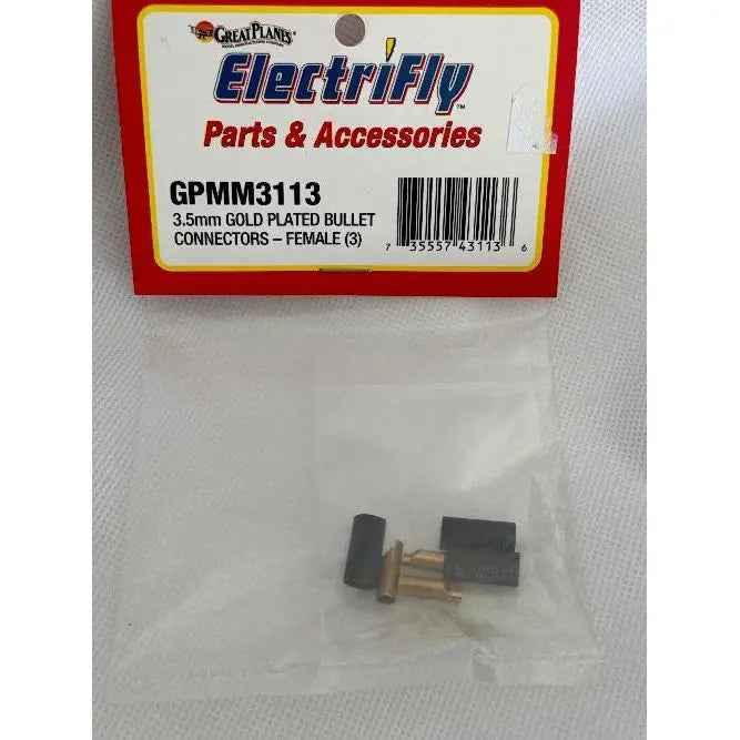 Great Planes Gold Plate Bullet Connector Fem 3.5mm (3)-DiecastModeler.com