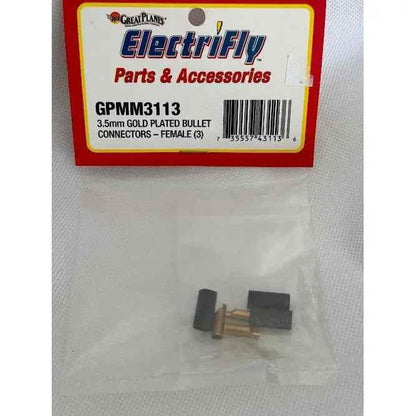 Great Planes Gold Plate Bullet Connector Fem 3.5mm (3)-DiecastModeler.com
