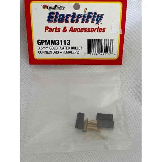 Great Planes Gold Plate Bullet Connector Fem 3.5mm (3)-DiecastModeler.com