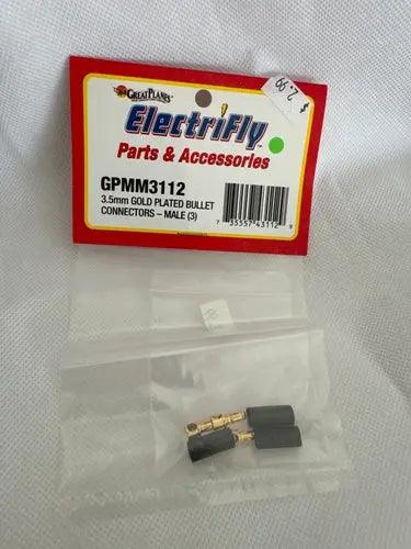 Great Planes Gold Plate Bullet Connector Male 3.5mm (3)-DiecastModeler.com