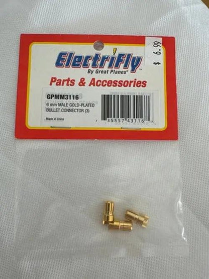 Great Planes Gold Plate Bullet Connector Male 6mm (3)-DiecastModeler.com