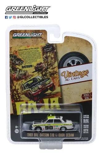 Greenlight - 1-64 Vintage Ad Cars - 1969 Datsun 510 4-Door Sedan - Pkg-DiecastModeler.com