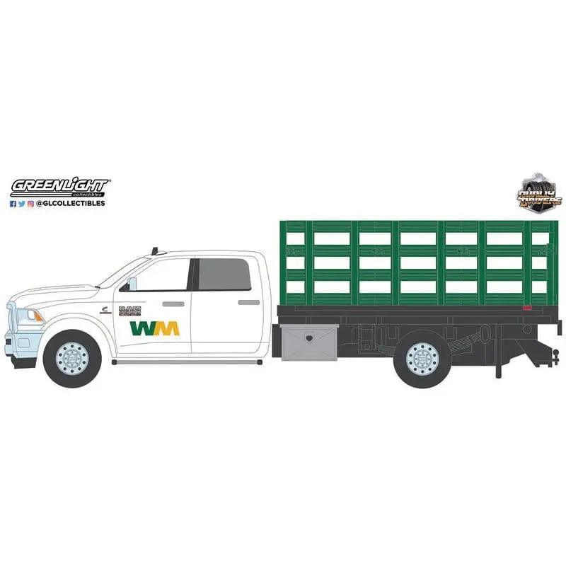 Greenlight - 2018 Ram 3500 Dually Stake Truck - Waste Management -1:64 diecast-DiecastModeler.com