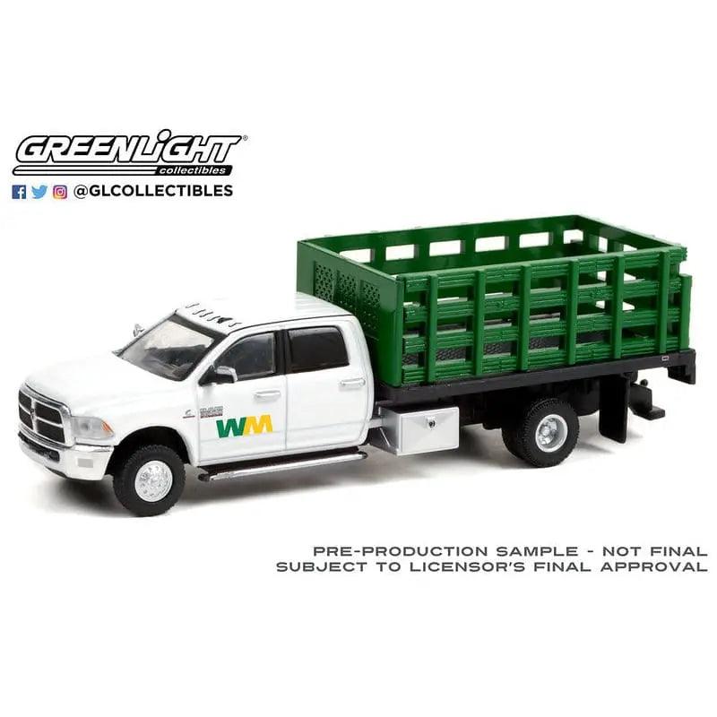 Greenlight - 2018 Ram 3500 Dually Stake Truck - Waste Management -1:64 diecast-DiecastModeler.com