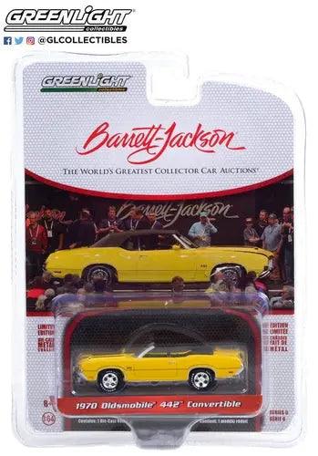 Greenlight - Barrett Jackson 1970 Oldsmobile® 442™ Convertible in Sebring Yellow with Black Stripes-DiecastModeler.com