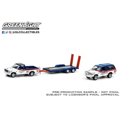 Hitch & Tow - Ford F-150 Pickup Truck and Ford Bronco with Flatbed Trailer BFGR-DiecastModeler.com