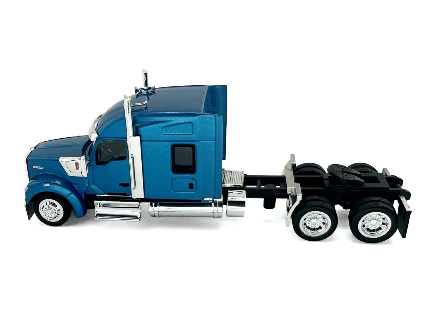 Kenworth W990 with Stand Up Sleeper Cab Blue Metallic 1/87 (HO) Plastic Model Car by HO Logistics-DiecastModeler.com
