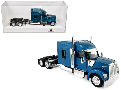 Kenworth W990 with Stand Up Sleeper Cab Blue Metallic 1/87 (HO) Plastic Model Car by HO Logistics-DiecastModeler.com