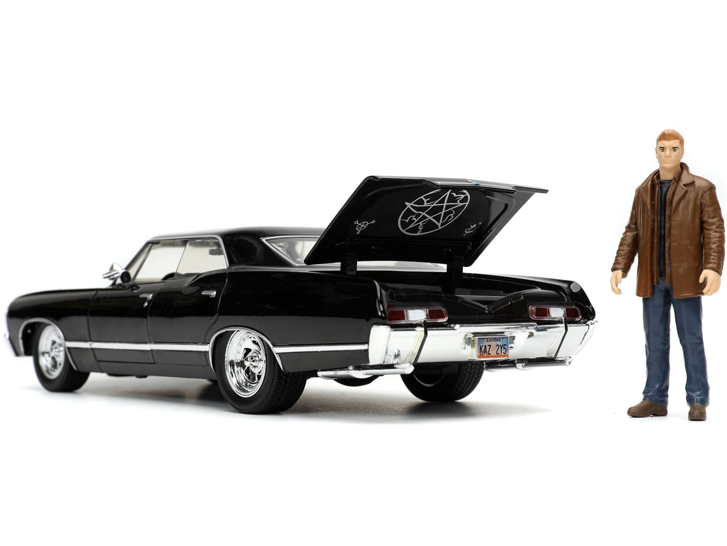 1967 Chevrolet Impala SS Sport Sedan Black and Dean Winchester Diecast Figurine "Supernatural" (2005-2020) TV Series "Hollywood Rides" Series 1/24 Diecast Model Car by Jada