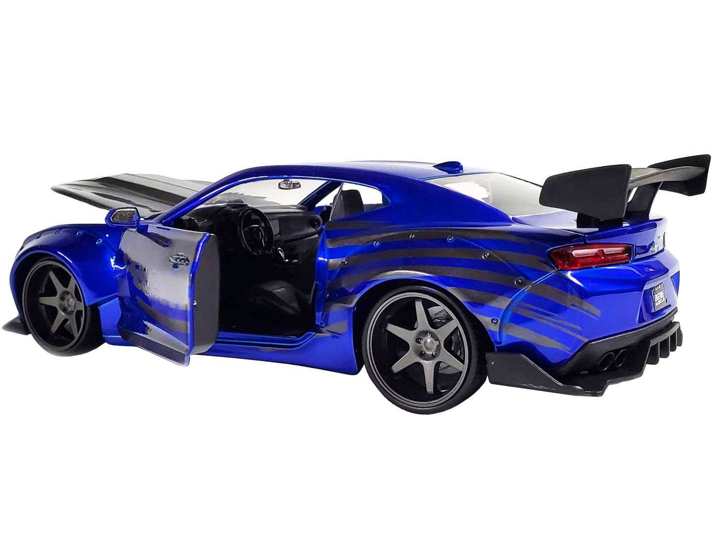 2016 Chevrolet Camaro Widebody Candy Blue with Gray Metallic Hood and American Flag Graphics "Bigtime Muscle" Series 1/24 Diecast Model Car by Jada
