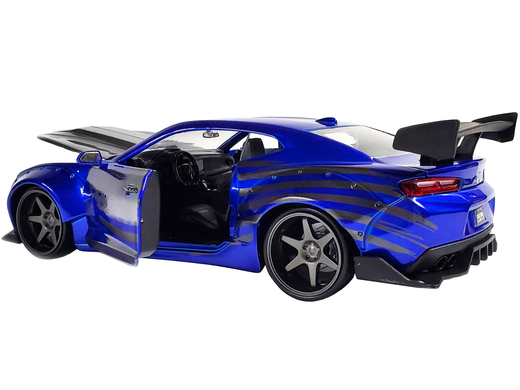 2016 Chevrolet Camaro Widebody Candy Blue with Gray Metallic Hood and American Flag Graphics "Bigtime Muscle" Series 1/24 Diecast Model Car by Jada-DiecastModeler.com
