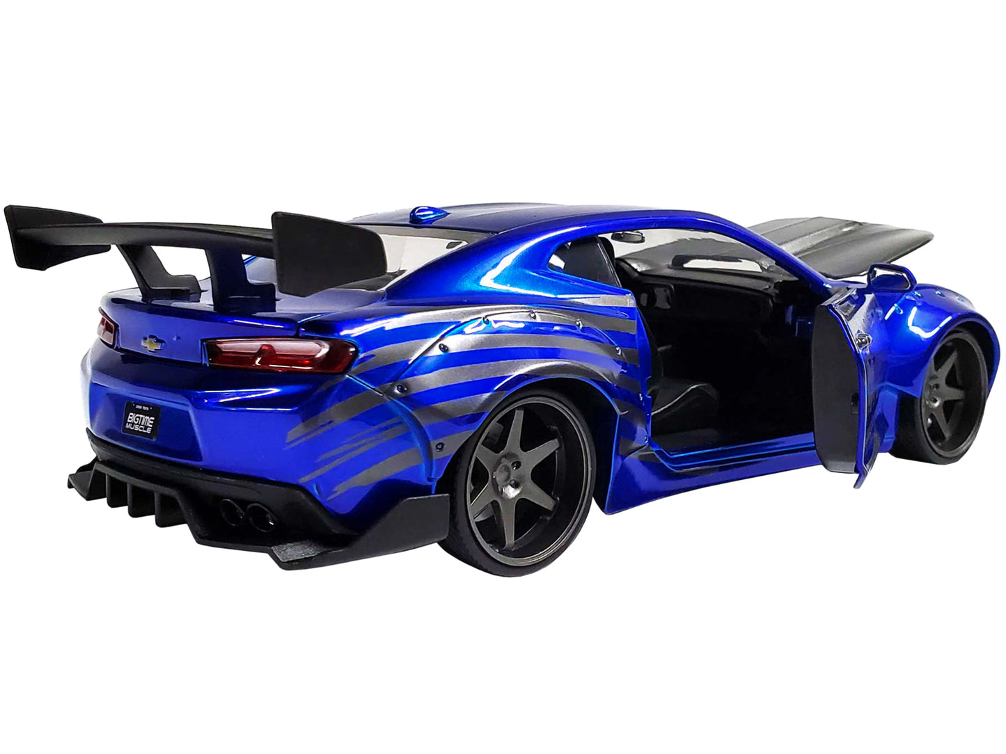 2016 Chevrolet Camaro Widebody Candy Blue with Gray Metallic Hood and American Flag Graphics "Bigtime Muscle" Series 1/24 Diecast Model Car by Jada-DiecastModeler.com