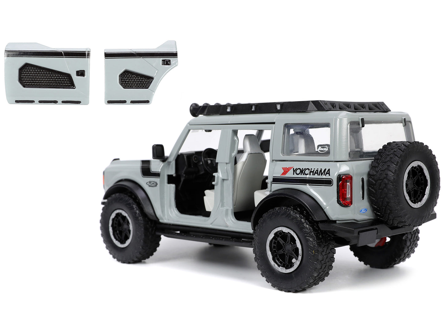 2021 Ford Bronco Gray with Black Stripes with Roof Rack "Own the Night" "Just Trucks" Series 1/24 Diecast Model Car by Jada-DiecastModeler.com