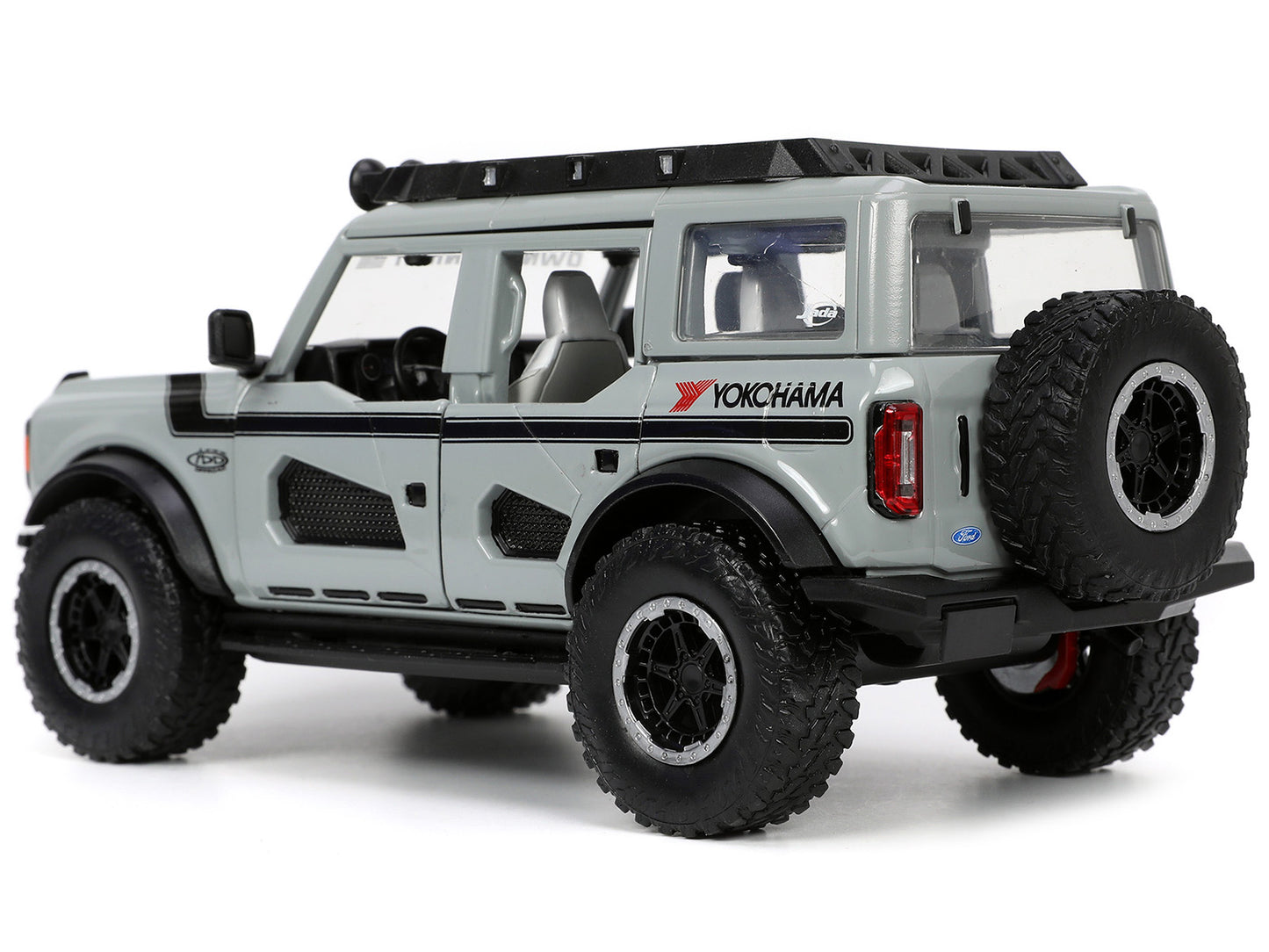 2021 Ford Bronco Gray with Black Stripes with Roof Rack "Own the Night" "Just Trucks" Series 1/24 Diecast Model Car by Jada-DiecastModeler.com