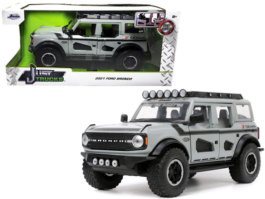 2021 Ford Bronco Gray with Black Stripes with Roof Rack "Own the Night" "Just Trucks" Series 1/24 Diecast Model Car by Jada-DiecastModeler.com