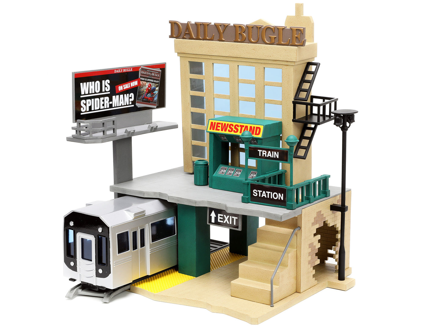 "Daily Bugle" and Subway Diorama Set with Spider-Man and J. Jonah Jameson Diecast Figures "Marvel's Spider-Man" "Nano Scene" Series Models by Jada-DiecastModeler.com