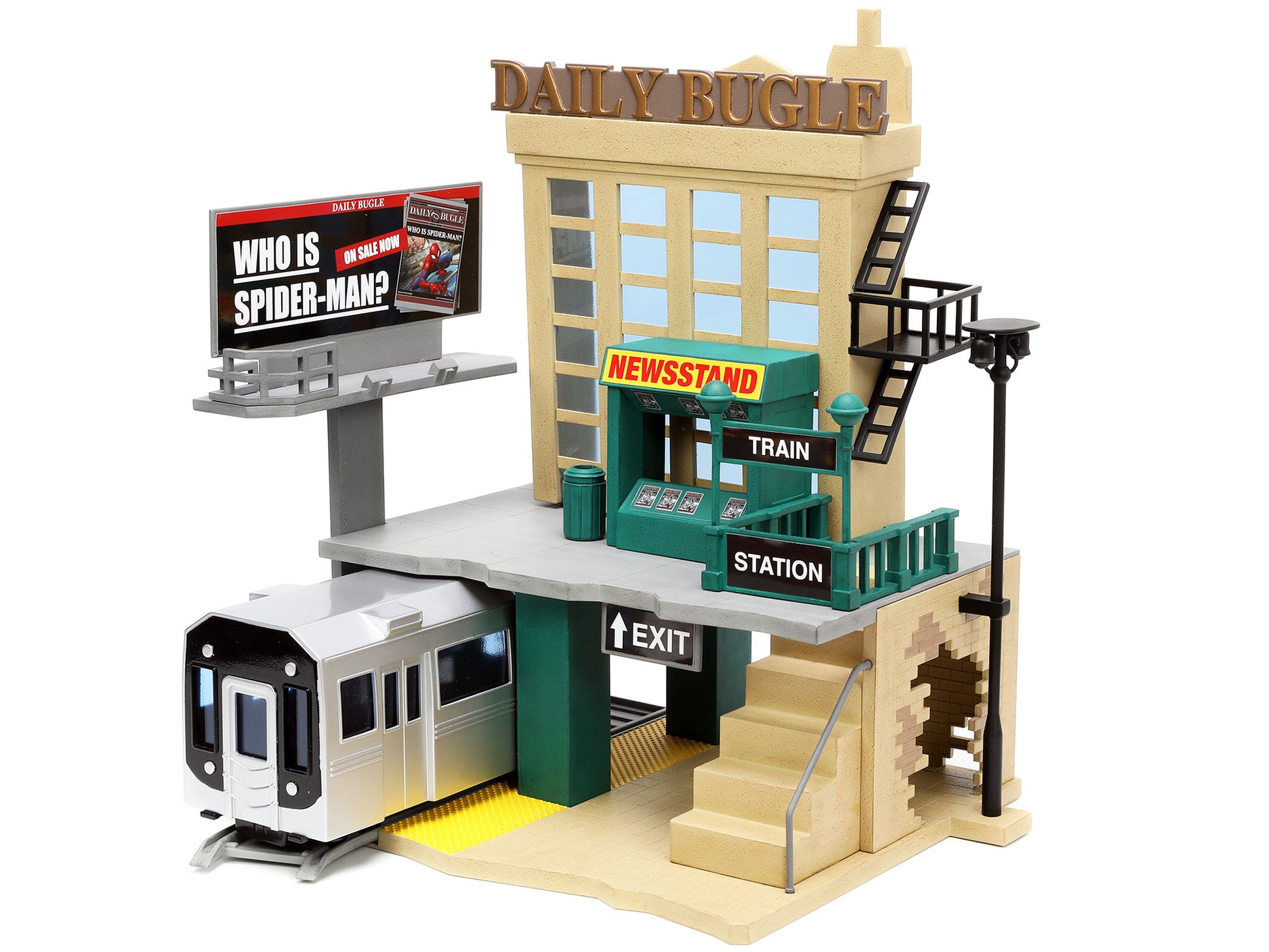 "Daily Bugle" and Subway Diorama Set with Spider-Man and J. Jonah Jameson Diecast Figures "Marvel's Spider-Man" "Nano Scene" Series Models by Jada-DiecastModeler.com