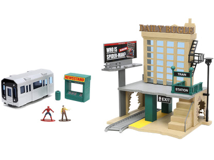 "Daily Bugle" and Subway Diorama Set with Spider-Man and J. Jonah Jameson Diecast Figures "Marvel's Spider-Man" "Nano Scene" Series Models by Jada-DiecastModeler.com