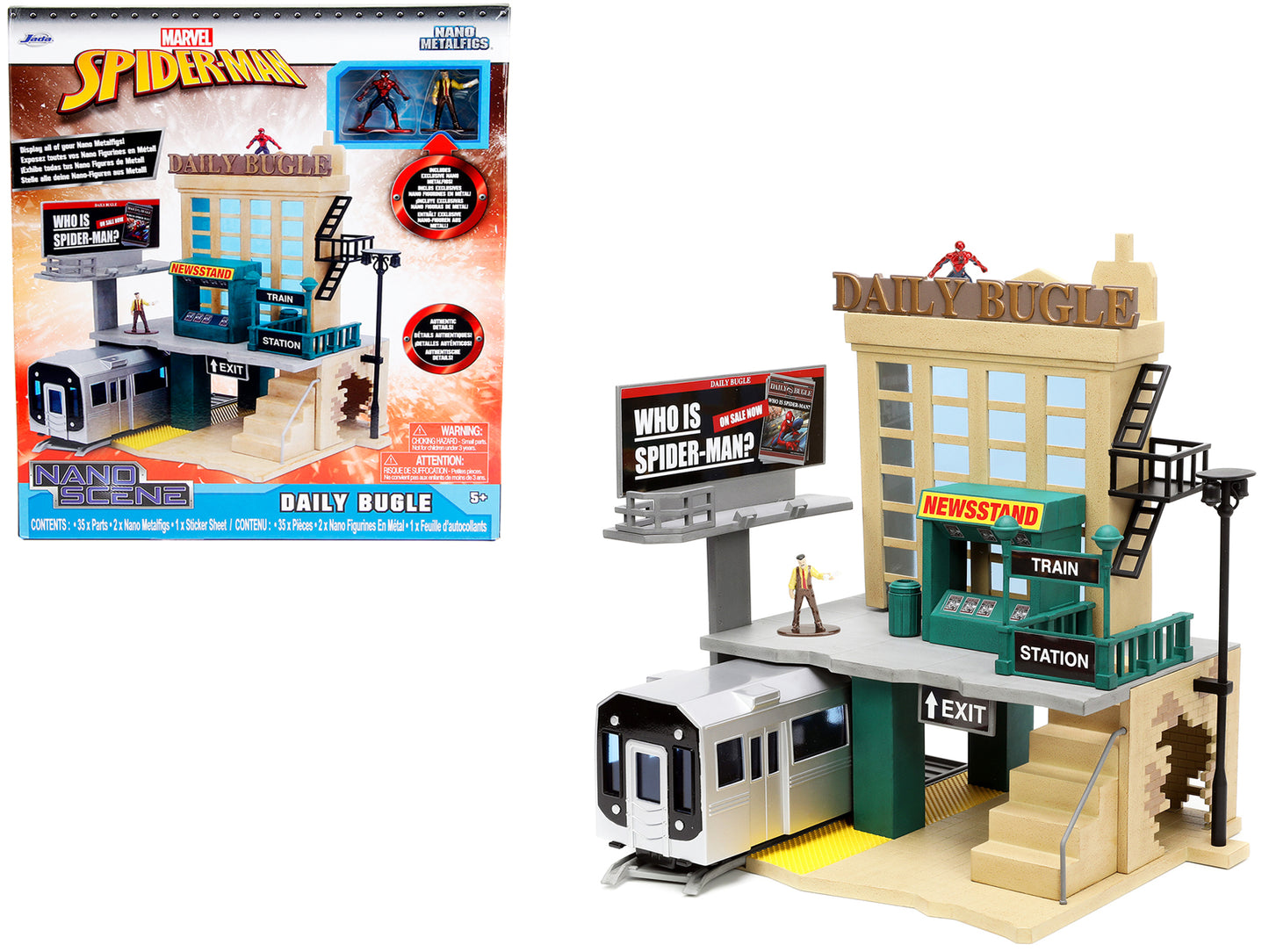 "Daily Bugle" and Subway Diorama Set with Spider-Man and J. Jonah Jameson Diecast Figures "Marvel's Spider-Man" "Nano Scene" Series Models by Jada-DiecastModeler.com