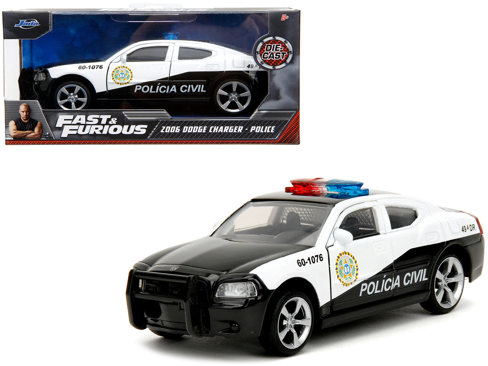 2006 Dodge Charger Police Black and White "Policia Civil" "Fast & Furious" Series 1/32 Diecast Model Car by Jada-DiecastModeler.com