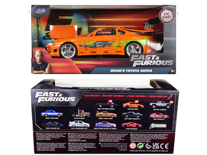 Brian's Toyota Supra Orange with Graphics "Fast & Furious" Movie 1/24 Diecast Model Car by Jada