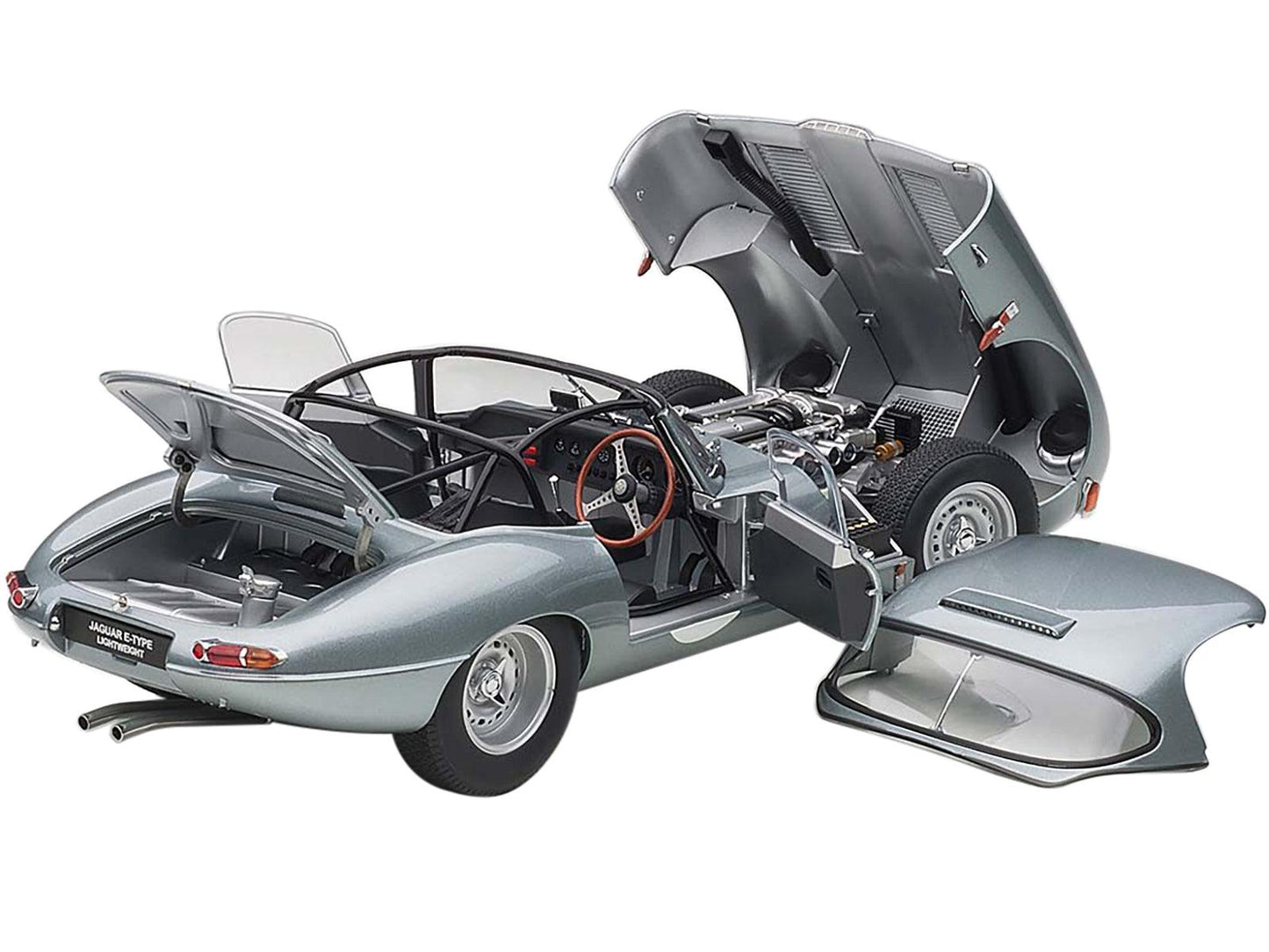 Jaguar Lightweight E Type Roadster RHD (Right Hand Drive) Dark Silver 1/18 Model Car by Autoart-DiecastModeler.com