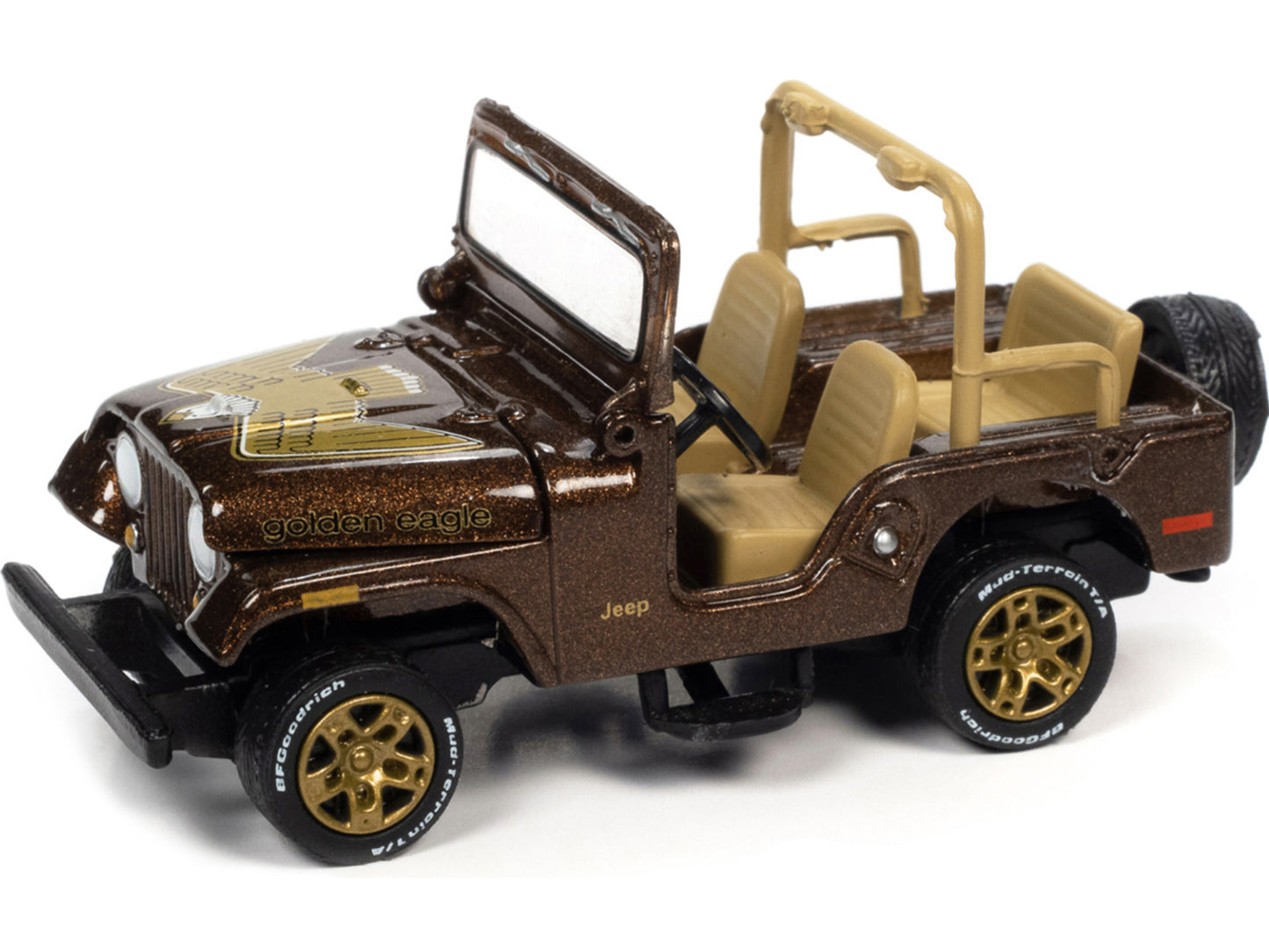 Jeep CJ-5 Mocha Brown Metallic with Golden Eagle Graphics "Classic Gold Collection" Series Limited Edition to 7418 pieces Worldwide 1/64 Diecast Model Car by Johnny Lightning-DiecastModeler.com