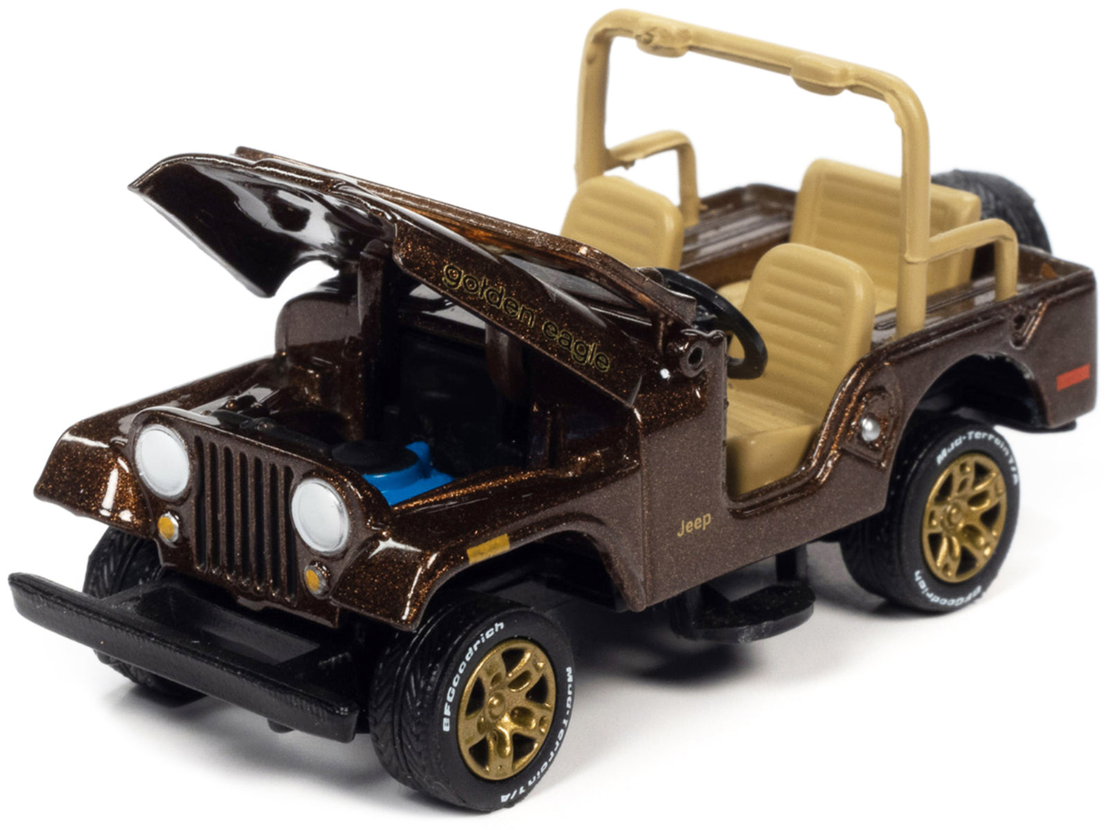 Jeep CJ-5 Mocha Brown Metallic with Golden Eagle Graphics "Classic Gold Collection" Series Limited Edition to 7418 pieces Worldwide 1/64 Diecast Model Car by Johnny Lightning-DiecastModeler.com