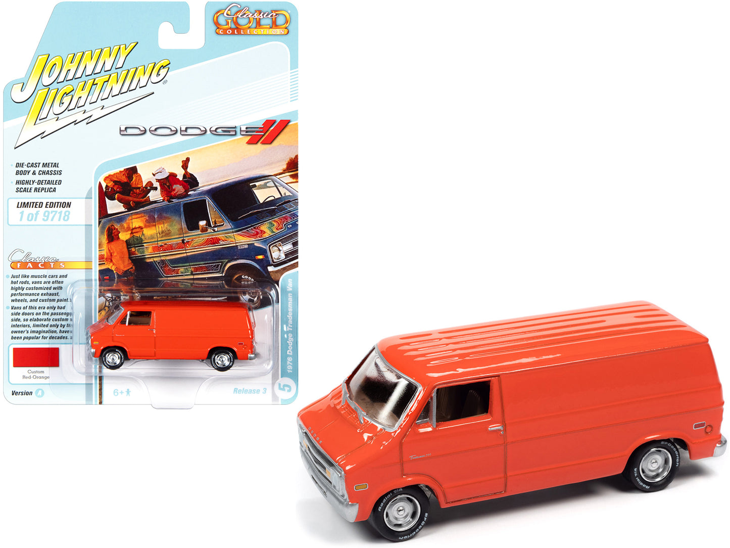 1976 Dodge Tradesman Van Custom Red-Orange "Classic Gold Collection" Series Limited Edition to 9718 pieces Worldwide 1/64 Diecast Model Car by Johnny Lightning