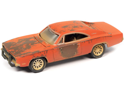 1969 Dodge Charger R/T Orange (Unrestored) "Barn Finds" 1/64 Diecast Model Car by Johnny Lightning