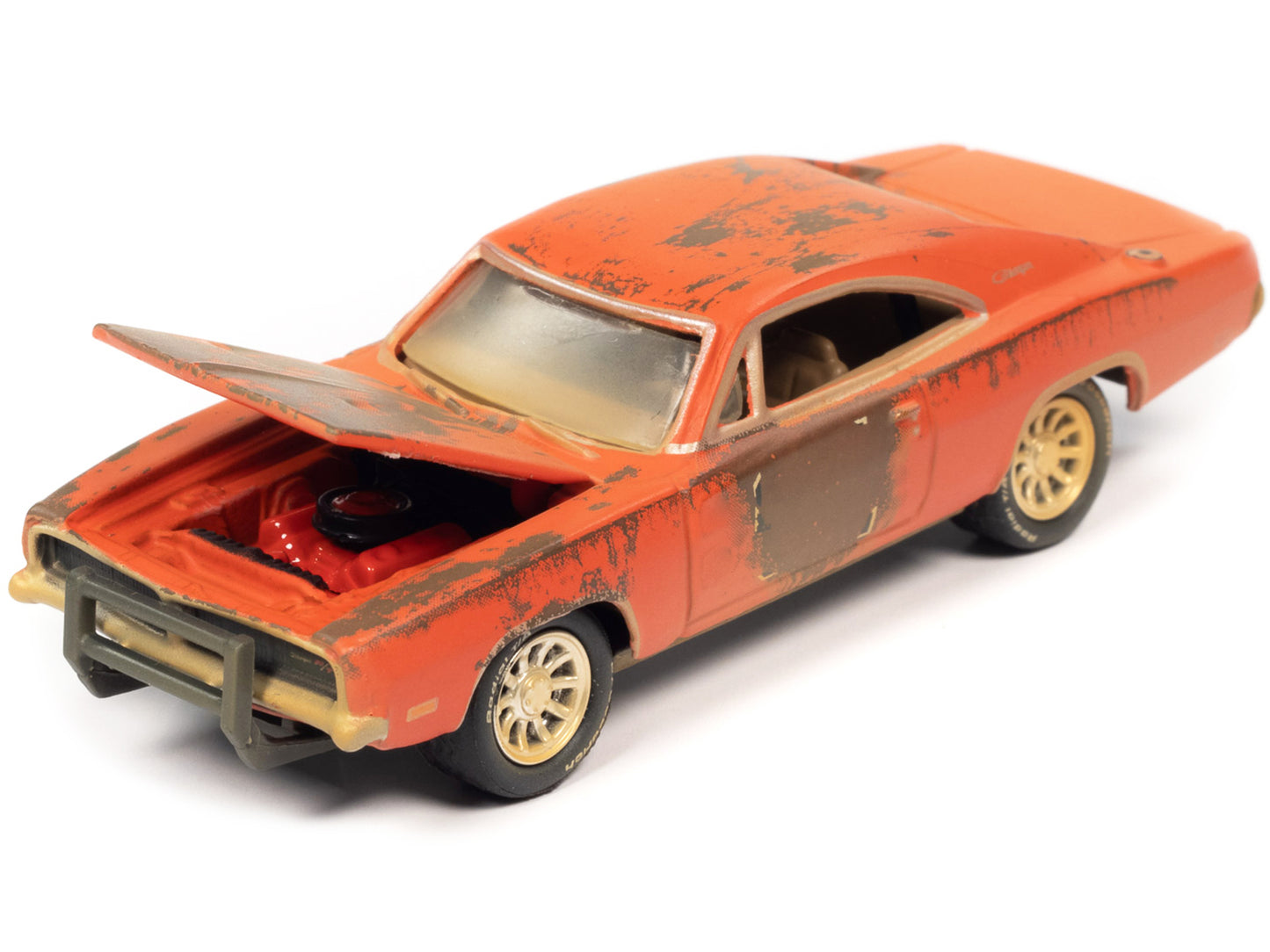 1969 Dodge Charger R/T Orange (Unrestored) "Barn Finds" 1/64 Diecast Model Car by Johnny Lightning