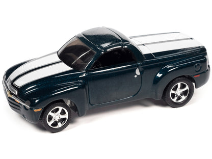 2005 Chevrolet SSR Pickup Truck Bermuda Blue Metallic with White Stripes "Classic Gold Collection" Series Limited Edition to 8476 pieces Worldwide 1/64 Diecast Model Car by Johnny Lightning