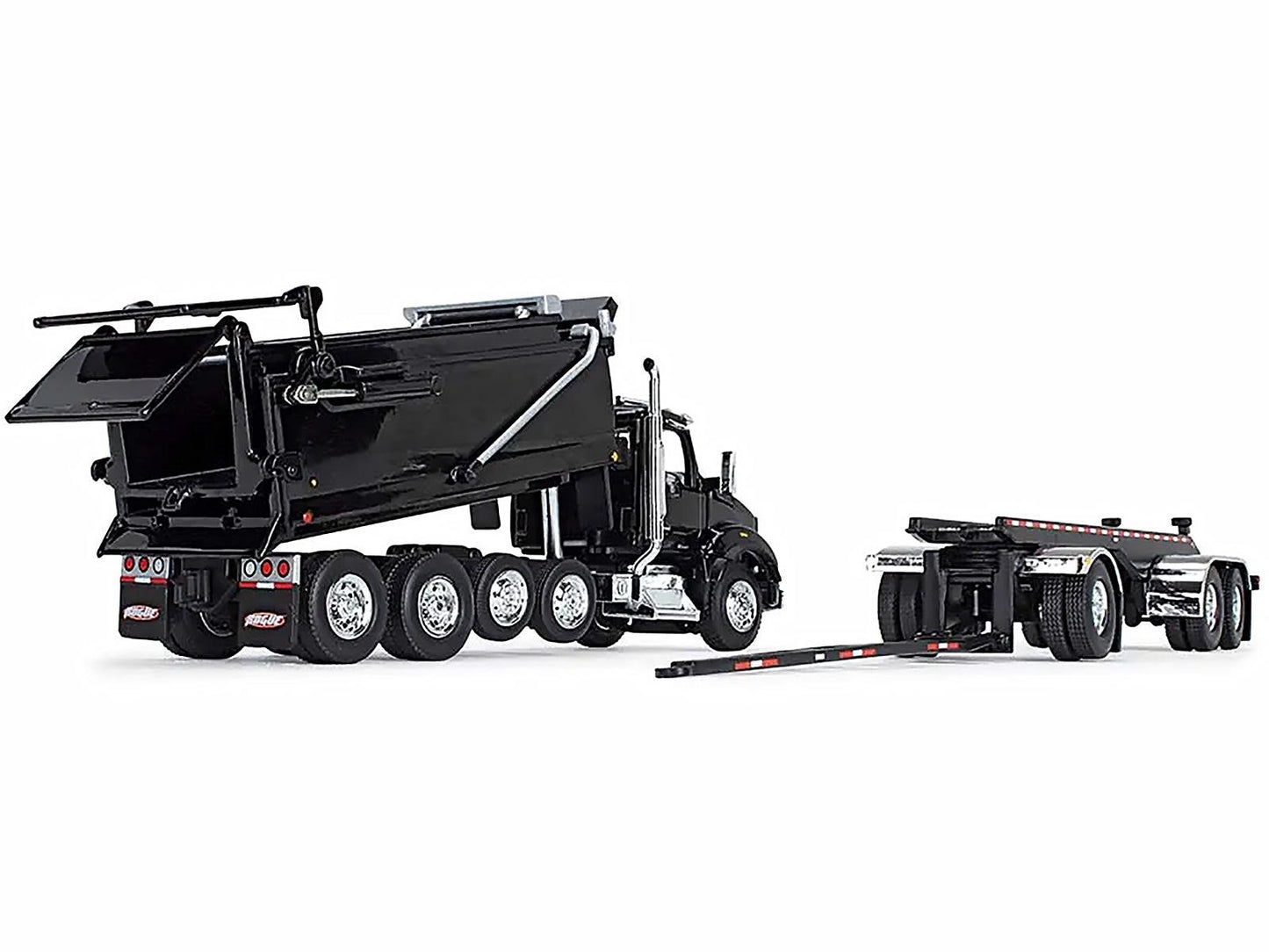 Kenworth T880 Quad-Axle Dump Truck and Rogue Transfer Tandem-Axle Dump Trailer Black 1/64 Diecast Model by DCP/First Gear-DiecastModeler.com