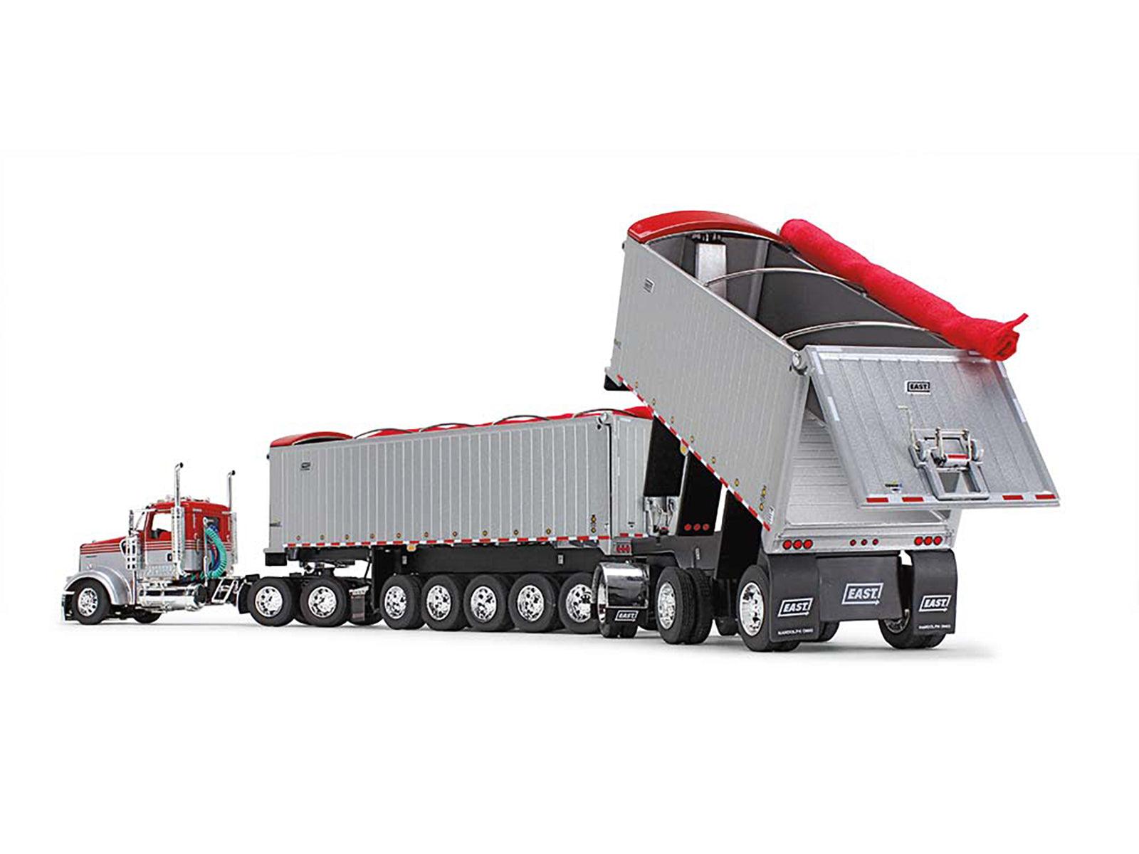 Kenworth W900L Day Cab and East Michigan Series 31' and 20' End Dump Trailers Viper Red and Silver 1/64 Diecast Model by DCP/First Gear-DiecastModeler.com
