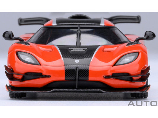 Koenigsegg One:1 Lava Orange with Carbon and Silver Stripes 1/64 Diecast Model Car by Autoart-DiecastModeler.com