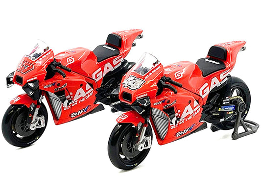 KTM RC16 #37 Augusto Fernandez and #44 Pol Espargaro "GasGas Factory Racing Tech3" "MotoGP World Championship" (2023) Set of 2 Motorcycles 1/18 Diecast Models by Maisto-DiecastModeler.com