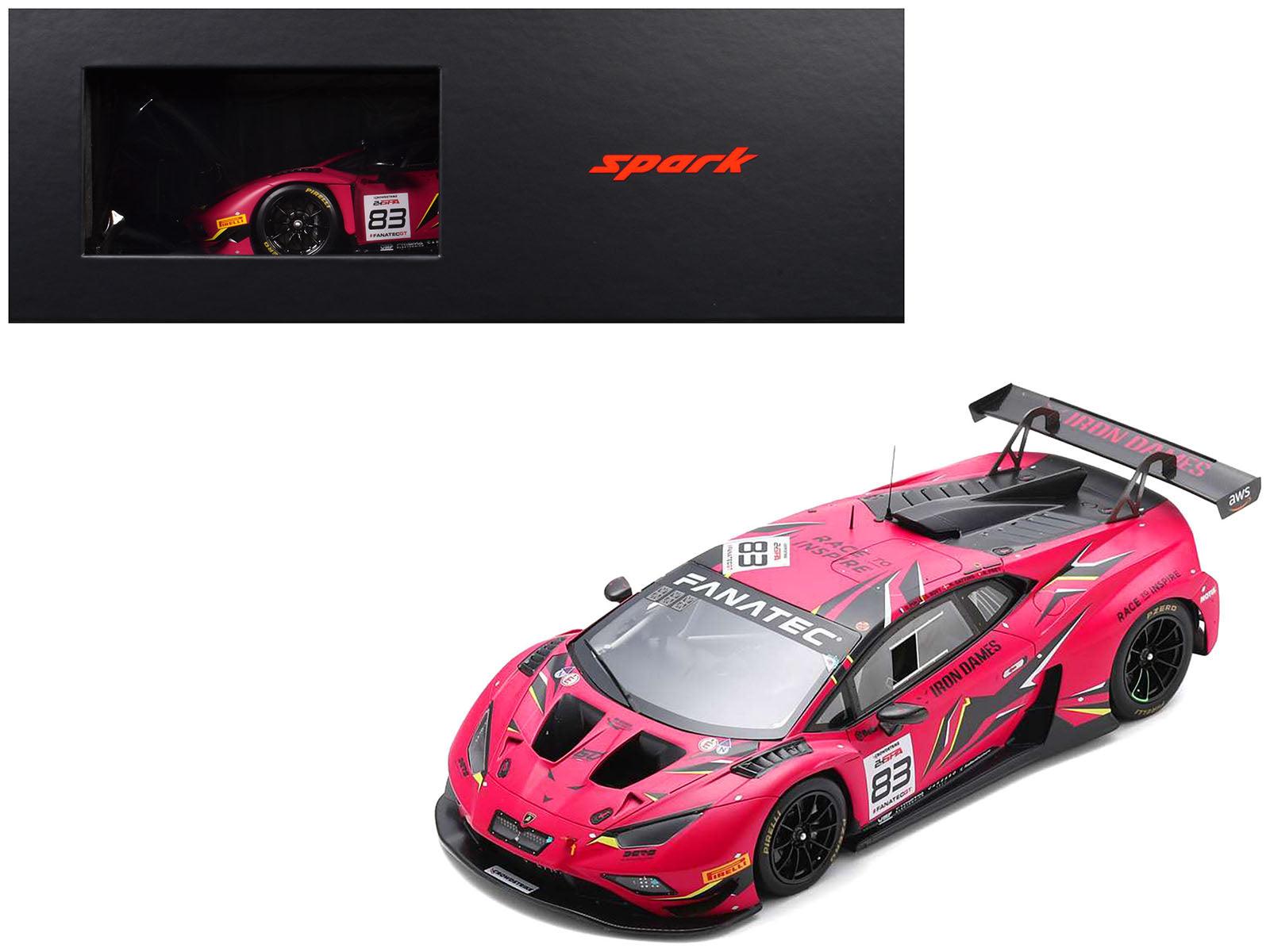 Lamborghini Huracan GT3 Evo2 #83 Sarah Bovy - Rahel Frey - Michelle Gatting - Doriane Pin "Iron Dames" "24 Hours of Spa" (2023) with Acrylic Display Case 1/18 Model Car by Spark-DiecastModeler.com