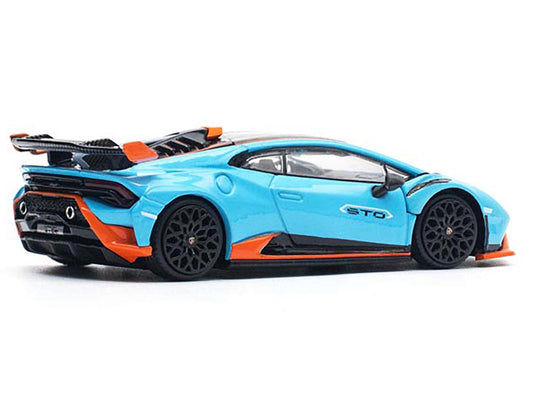 Lamborghini Huracan STO Blue with Black Top and Orange Accents 1/64 Diecast Model Car by Pop Race-DiecastModeler.com