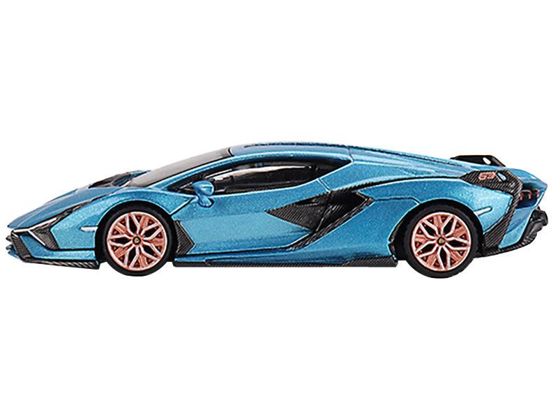 Lamborghini Sian FKP 37 Blu Aegir Blue Metallic Limited Edition to 6960 pieces Worldwide 1/64 Diecast Model Car by Mini GT-DiecastModeler.com