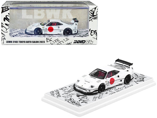 LBWK (Liberty Walk) F40 White with Graphics "Tokyo Auto Salon 2023" 1/64 Diecast Model Car by Inno Models-DiecastModeler.com