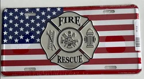 License Plate: Fire & Rescue US Flag - License Sign-DiecastModeler.com