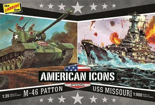 Lindberg WWII (M-46 Patton Tank & U.S.S. Missouri) USA Icons - 2 Pack Model Kits-DiecastModeler.com