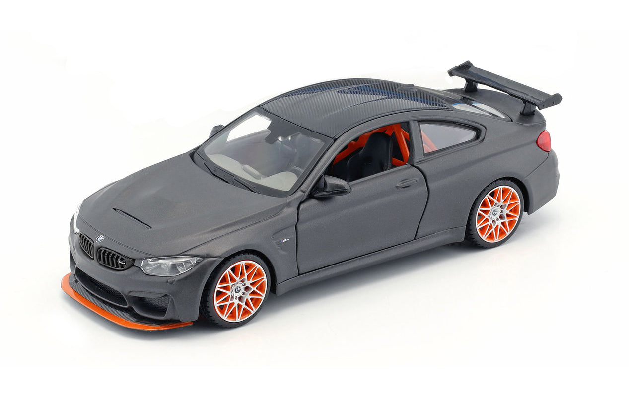 BMW M4 GTS Gray with Carbon Top and Orange Wheels 1/24 Diecast Model Car by Maisto