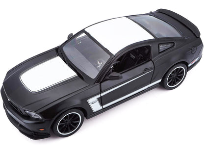 2012 Ford Mustang Boss 302 Matt Black and White 1/24 Diecast Model Car by Maisto-DiecastModeler.com