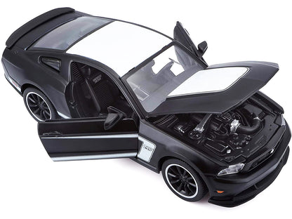 2012 Ford Mustang Boss 302 Matt Black and White 1/24 Diecast Model Car by Maisto